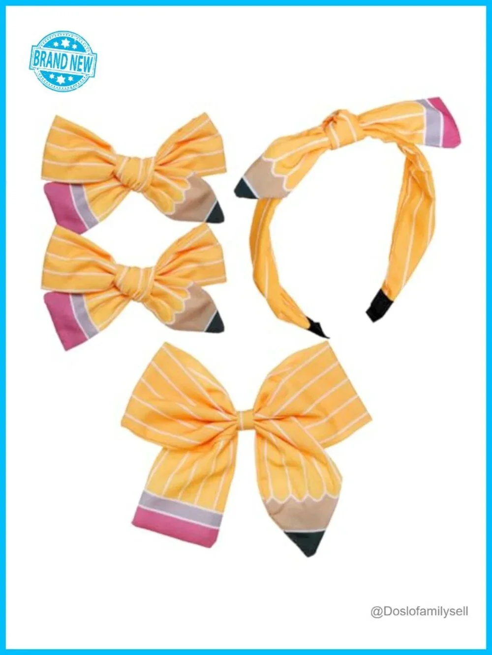 4 Pencil Hair Bow Clips Headband Set Back to School Girls